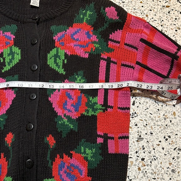 Vintage 80s/90s Funky Floral Knit button down Sweater - size large Gallagher - Picture 7 of 9